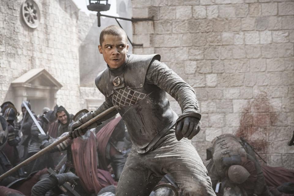 jacob anderson as grey worm in game of thrones season 8 episode 5
