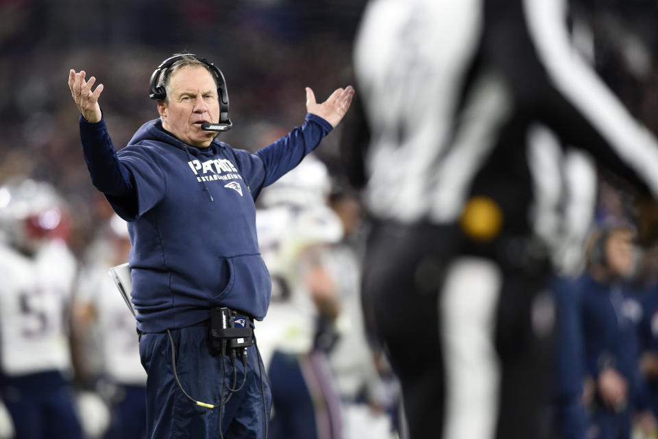 New England Patriots head coach Bill Belichick gestures toward an official. (AP Photo/Gail Burton, File)