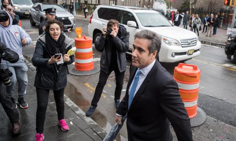 Trump’s lawyer Michael Cohen arrives at court in Manhattan on Monday.