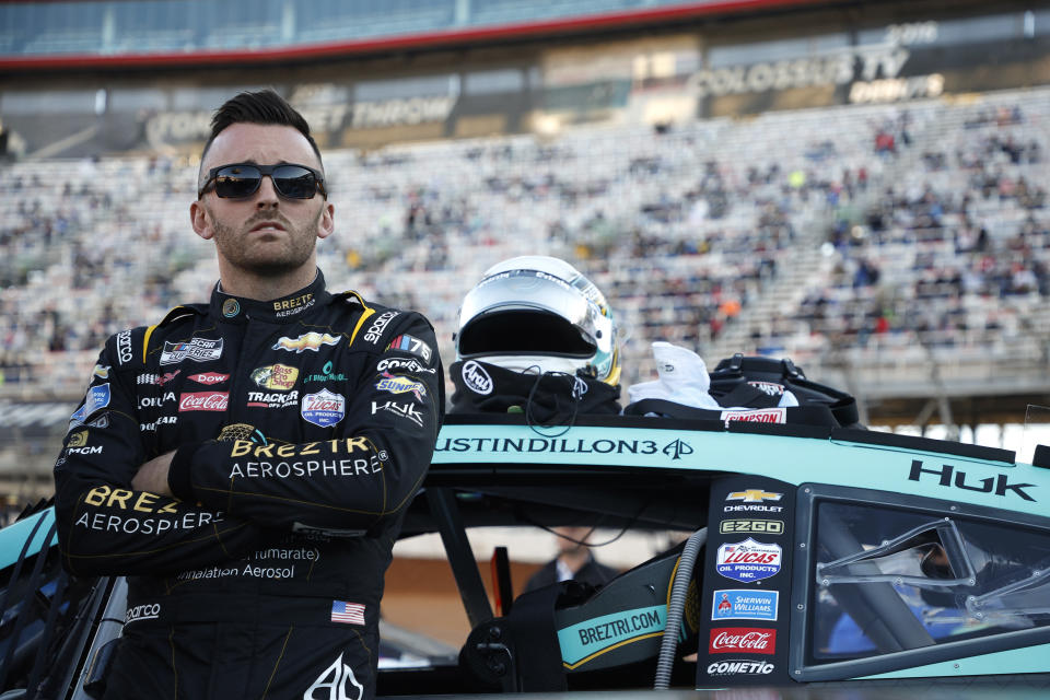 BRISTOL, TENNESSEE - APRIL 09: Austin Dillon, driver of the #3 BREZTRI Chevrolet, waits on the grid prior to the NASCAR Cup Series Food City Dirt Race at Bristol Motor Speedway on April 09, 2023 in Bristol, Tennessee. (Photo by Jared C. Tilton/Getty Images)