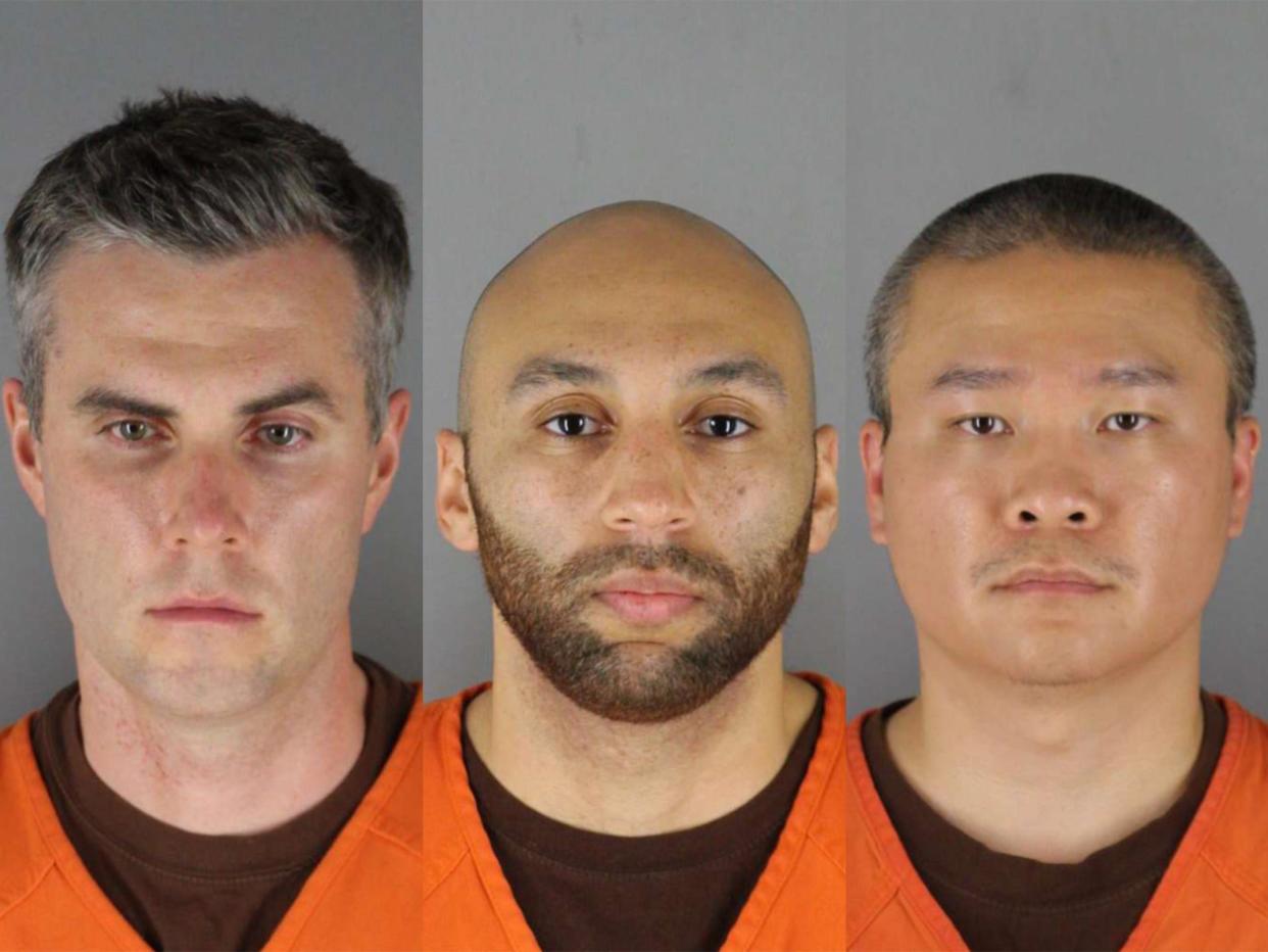 <p>Three former Minneapolis police officers, Thomas Lane (L), J Alexander Keung (C), and Tou Thao (R) will face August 2021 trial for their role in aiding and abetting Derek Chauvin in murder of George Floyd.</p> (Hennepin County Sheriff’s Office via Getty Image)