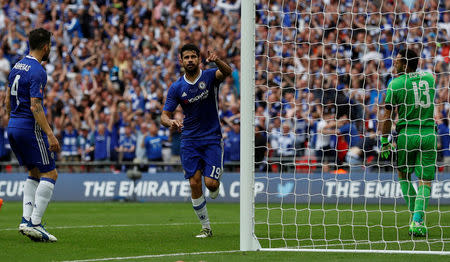 Britain Soccer Football - Arsenal v Chelsea - FA Cup Final - Wembley Stadium - 27/5/17 Chelsea’s Diego Costa celebrates scoring their first goal Action Images via Reuters / Lee Smith