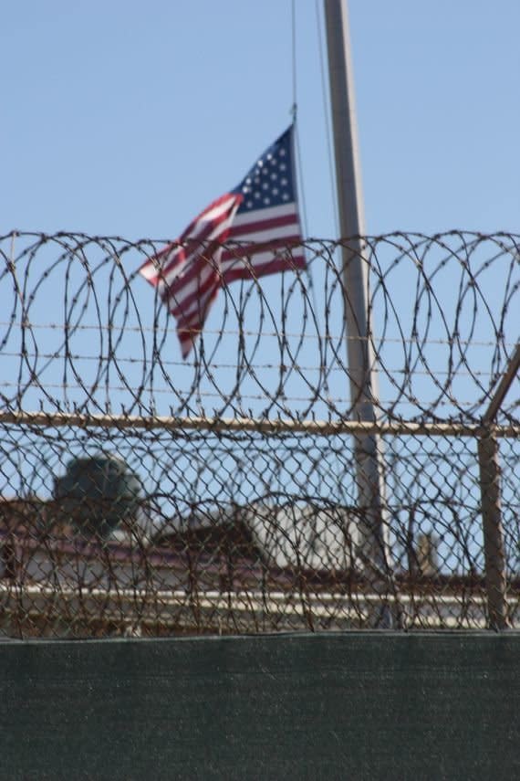 A flag flying over Guantanamo's Camp Six flys at half staff in honor of victims of Boston Marathon massacre.