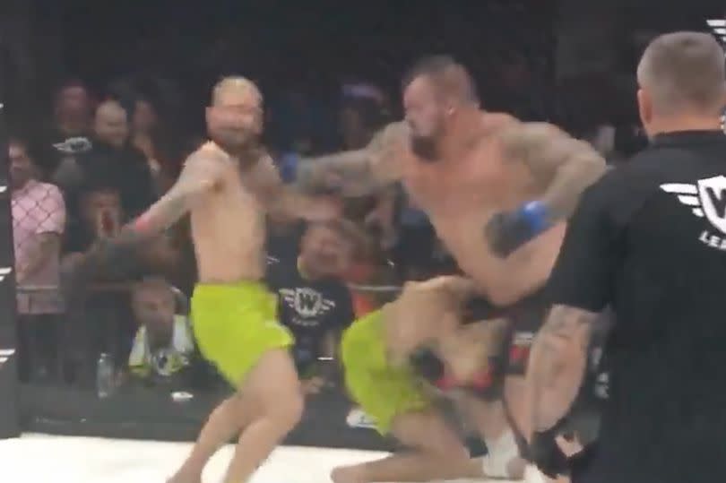 Eddie Hall knocked out one of the Neffati Brothers on his MMA debut