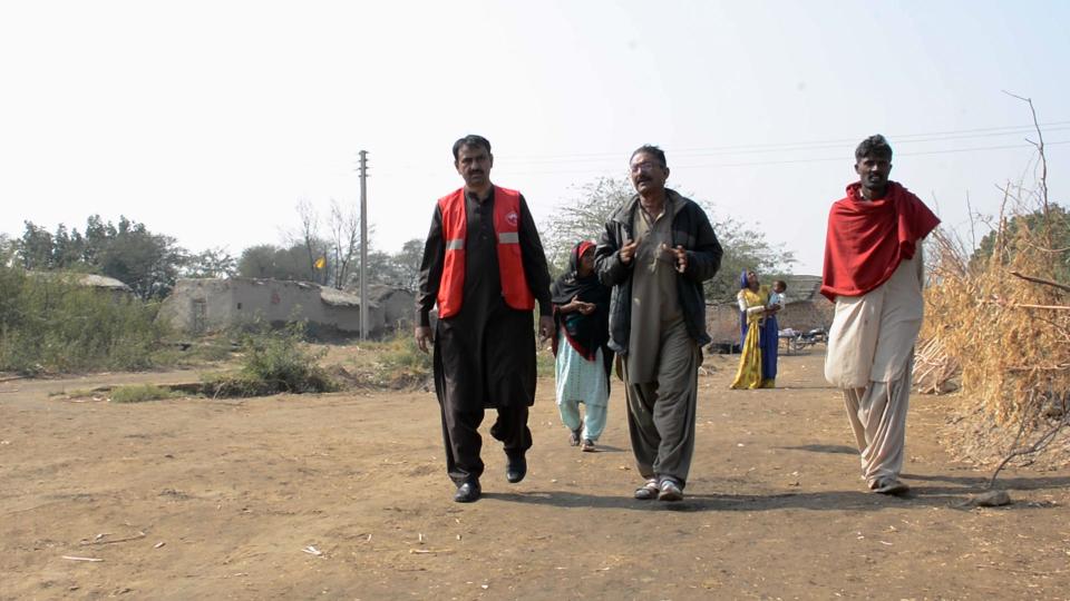 Volunteers walking