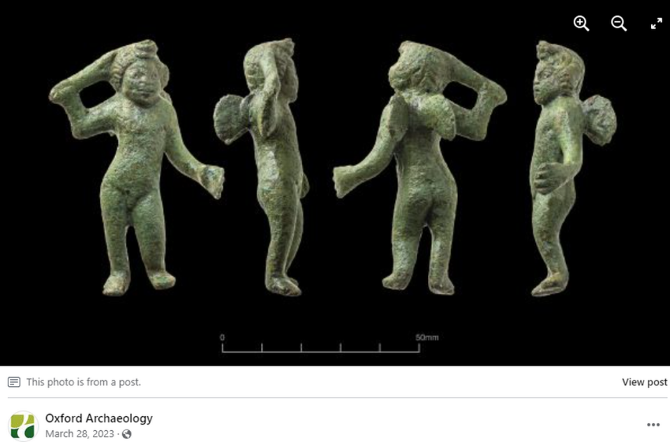 A small figurine of Cupid from the ancient Roman period was discovered at the beginning of a road construction project, officials said.
