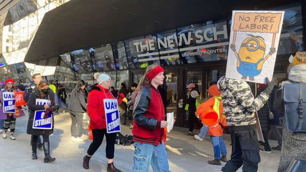 PHOTO: Students, faculty and supporters of the New School for Social Research protest in front of the school in New York, Dec. 2, 2022.  (Frances M. Roberts/Newscom)