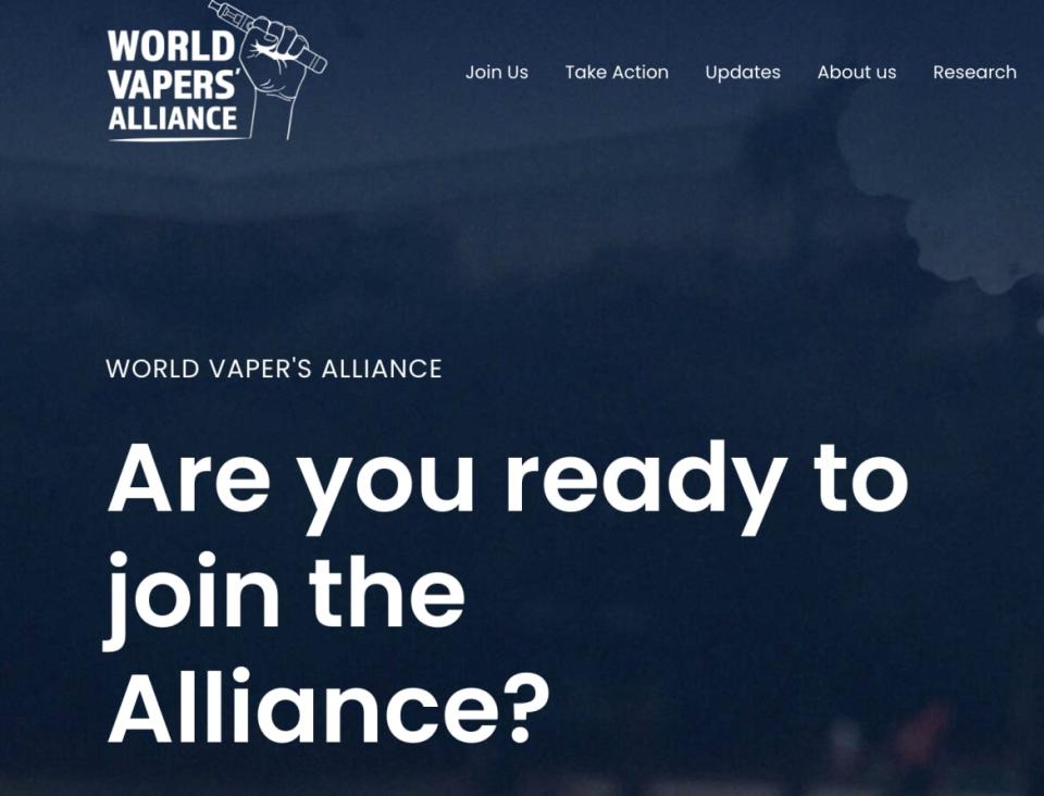 <div class="inline-image__caption"><p>The webite of the World Vapers’ Alliance contains its revolutionary-style logo.</p></div> <div class="inline-image__credit">World Vapers’ Alliance screenshot</div>