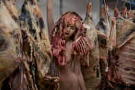 McGrath got himself down to a butcher for this creation. “This wig would be best described as an attack on sleazy elements of so called ‘fashion’ photography on amateur creative talent sites,” McGrath explains. “Young inspiring models are used basically as meat. This is me basically saying ‘Isn’t this what you really mean?’”