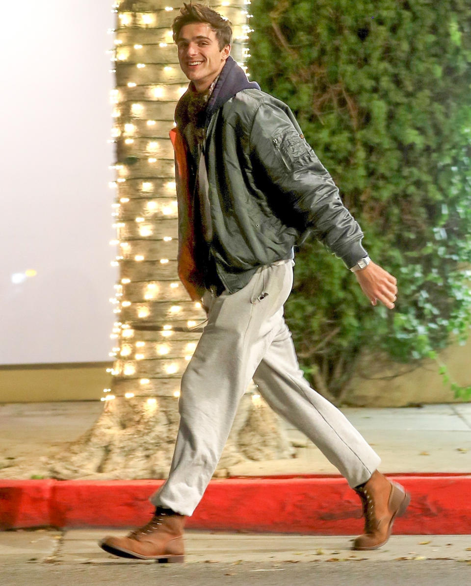 <p>Jacob Elordi is in great spirits leaving dinner at Madeo in Beverly Hills on Dec. 26.</p>