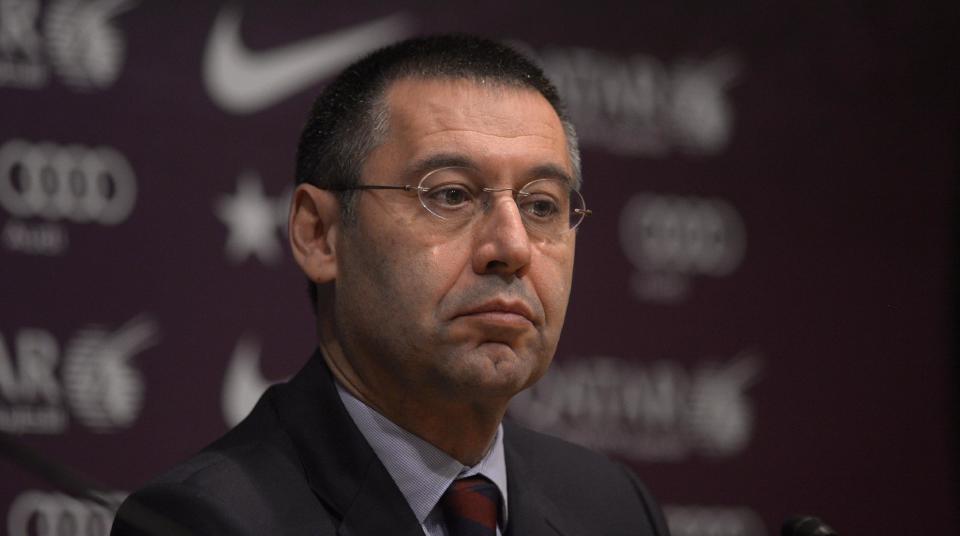 Vice-president Josep Maria Bartomeu attends a press conference at the Camp Nou stadium in Barcelona, Spain, Thursday, Jan 23, 2014. Sandro Rosell is stepping down as president of Barcelona a day after a judge agreed to hear a lawsuit accusing him of allegedly hiding the cost of the transfer of Brazil striker Neymar. Rosell says he is resigning after an emergency meeting with Barcelona's board of directors on Thursday. Rosell says vice president Josep Bartomeu will take his place as president and finish the term that expires in 2016. Elected in 2010 to replace outgoing president Joan Laporta, Rosell said last April he planned to run for re-election in 2016. (AP Photo/Manu Fernandez)