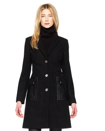 Black Leather-Trim Coat
