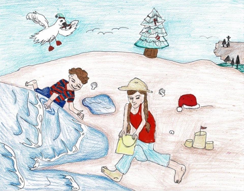 Isla Palumbo's drawing of playing with her brother in the sand and surf at Second Beach was among the winners in 2022.