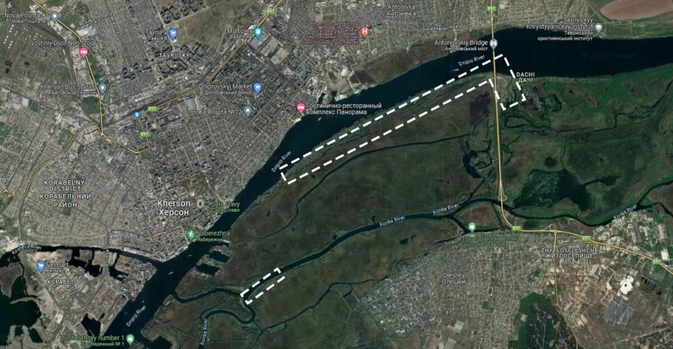 知名部落客稱，俄軍疑似「不戰而降」，撤離了安東諾夫斯基橋附近的達奇（Dachi）地區，更稱烏軍已在第聶伯河支流金卡河（Konka）左岸建立了據點。   圖：擷取自推特@NOELreport