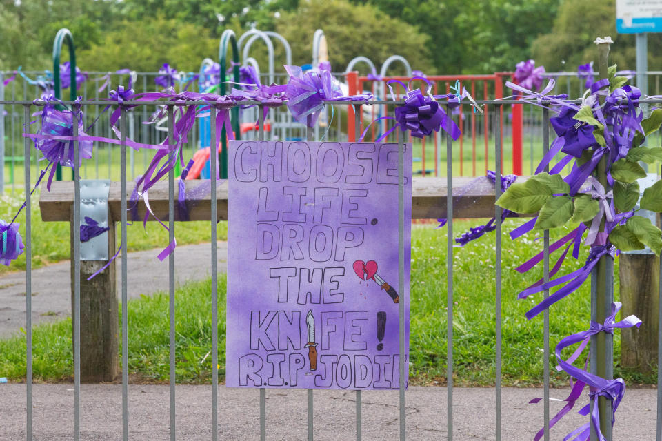 Tributes in Romford where Jodie Chesney was stabbed to death. (SWNS)