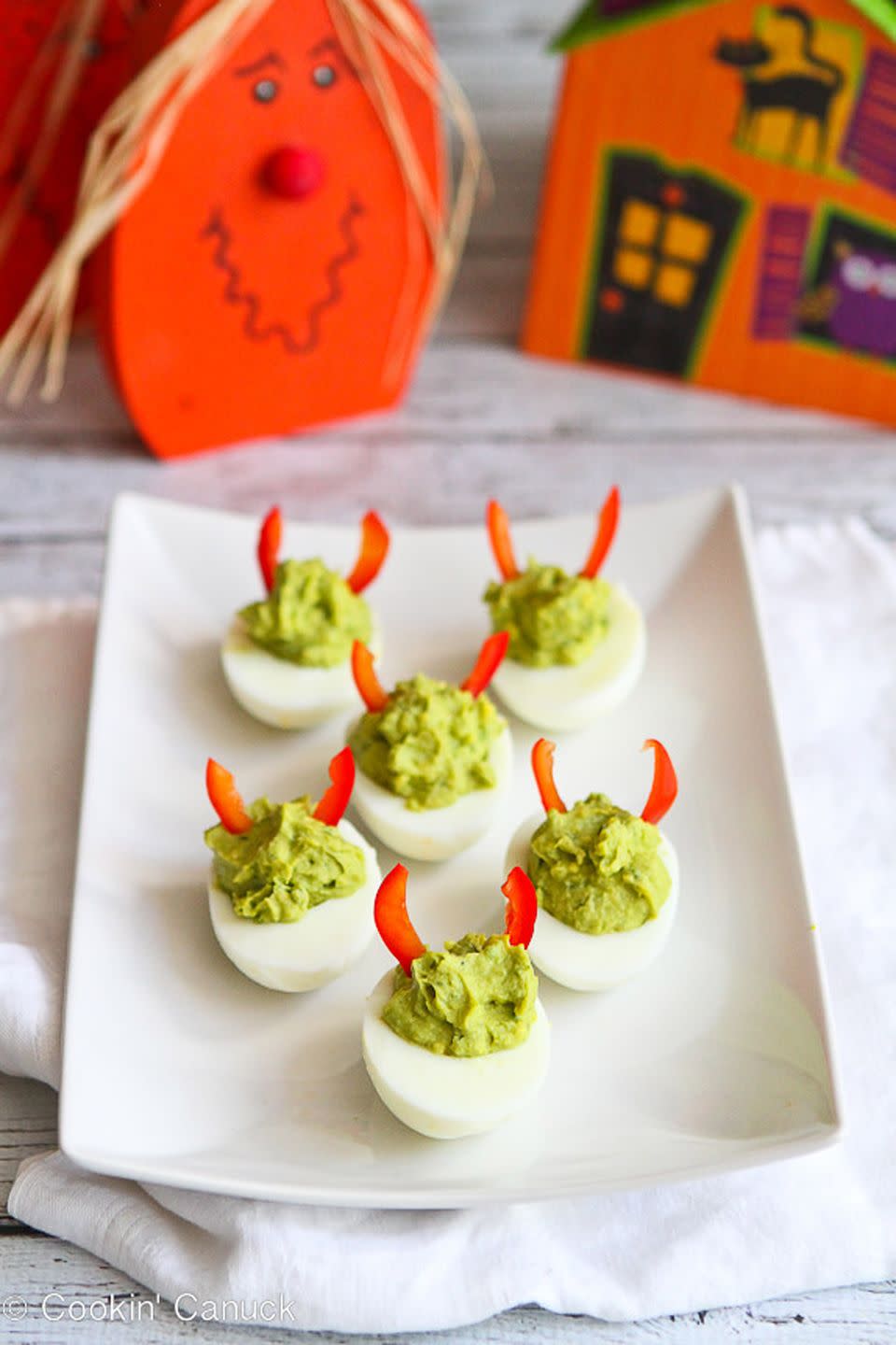 Avocado Sriracha Deviled Eggs