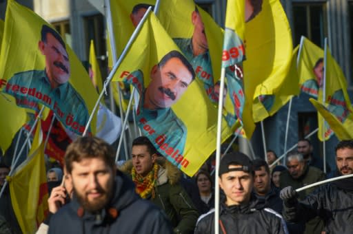 Ocalan, seen here in flags at a pro-Kurdish rally in Germany, founded the outlawed Kurdistan Workers' Party (PKK) -- blacklisted as a terror group by Ankara, the United States and the European Union -- in 1978 to seek Kurdish autonomy