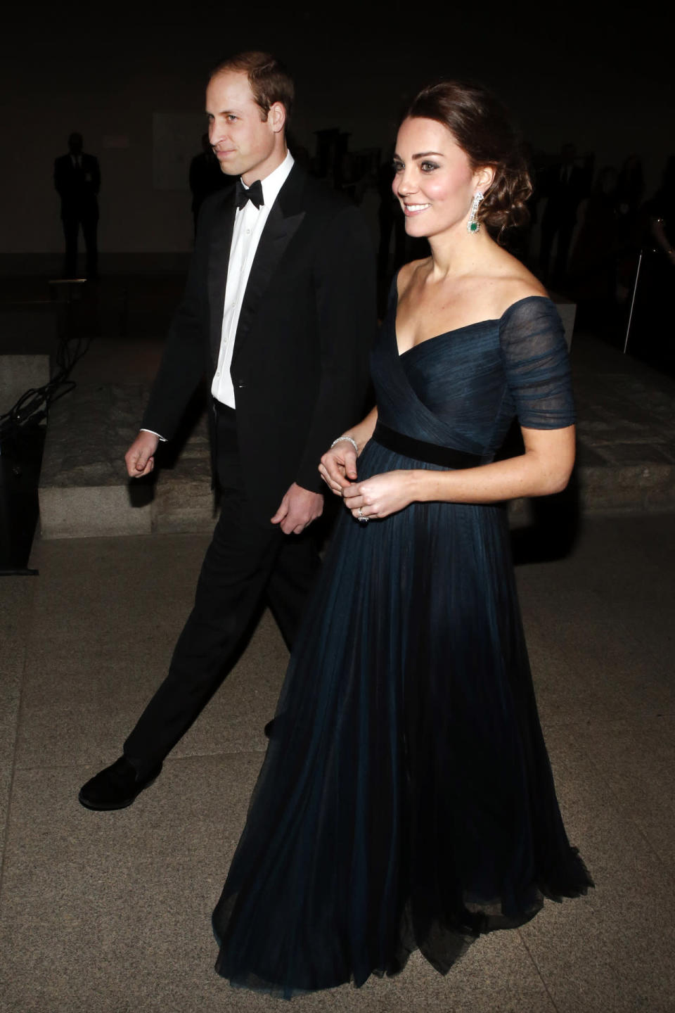 <p>The Duchess wore a stunning evening gown to a St. Andres 600th anniversary dinner while in New York in 2014. Pregnant with Princess Charlotte, the dress hugged her blossoming bump and the sweetheart neckline showed off her décolletage. <i>[Photo: Rex]</i></p>