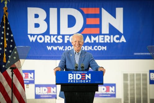 <span class="caption">Joe Biden: running for president again.</span> <span class="attribution"><a class="link rapid-noclick-resp" href="https://www.shutterstock.com/download/success?u=http%3A%2F%2Fdownload.shutterstock.com%2Fgatekeeper%2FW3siZSI6MTU2NDYwNjAzNiwiYyI6Il9waG90b19zZXNzaW9uX2lkIiwiZGMiOiJpZGxfMTQxNzU3NzA5OSIsImsiOiJwaG90by8xNDE3NTc3MDk5L21lZGl1bS5qcGciLCJtIjoxLCJkIjoic2h1dHRlcnN0b2NrLW1lZGlhIn0sIi9rQzBqNkE3YXRid1F5azE0bUltS3B4L3V3SSJd%2Fshutterstock_1417577099.jpg&pi=33421636&m=1417577099&src=w1C5bGx0dGCjB3T1hCLrtQ-1-13" rel="nofollow noopener" target="_blank" data-ylk="slk:Shutterstock;elm:context_link;itc:0;sec:content-canvas">Shutterstock</a></span>