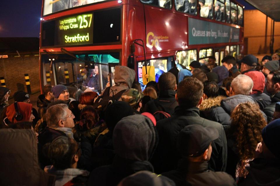 Strikes: Queues for buses at Leytonstone on Wednesday morning: Jeremy Selwyn