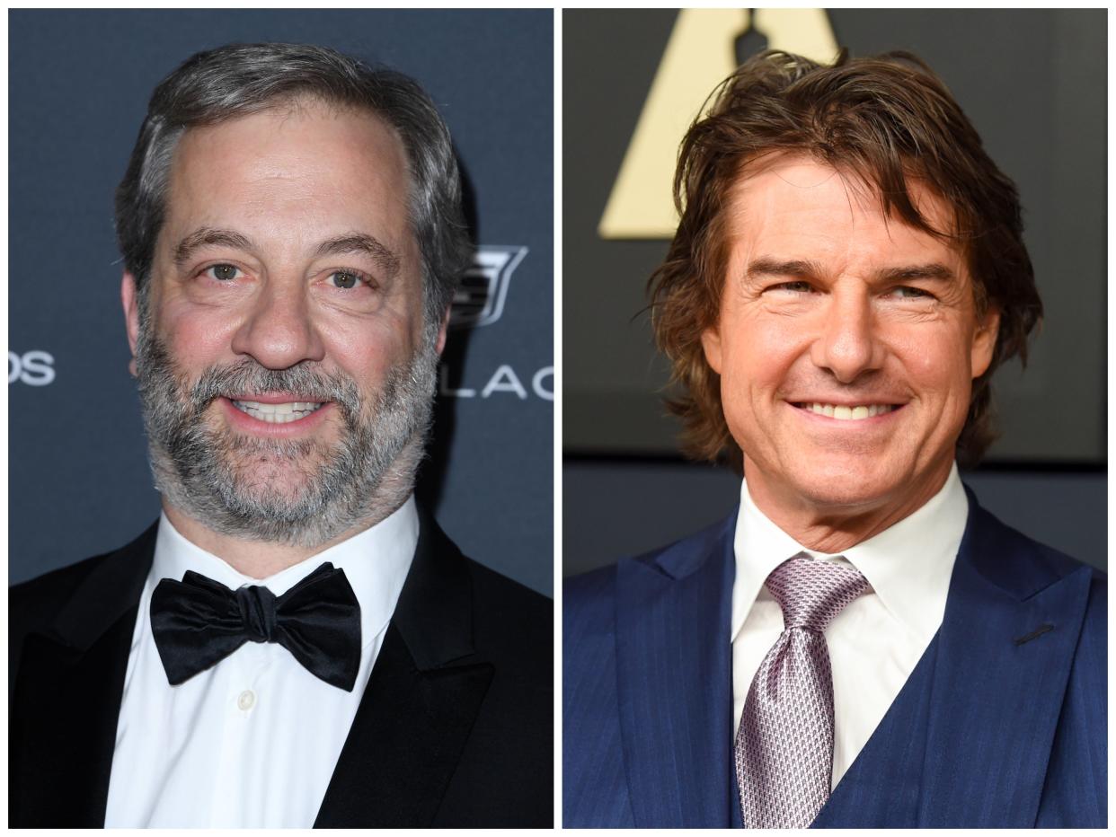 Judd Apatow arrives at the Directors Guild Of America Awards on February 18, 2023 in Beverly Hills, California; Tom Cruise at the Oscars nominees luncheon on February 13, 2023 in Beverly Hills, California.