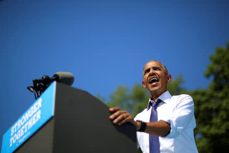 U.S. President Barack Obama speaks during a campaign event in support of U.S. Democratic presidential candidate Hillary Clinton in Philadelphia, Pennsylvania,U.S., September 13, 2016. REUTERS/Carlos Barria