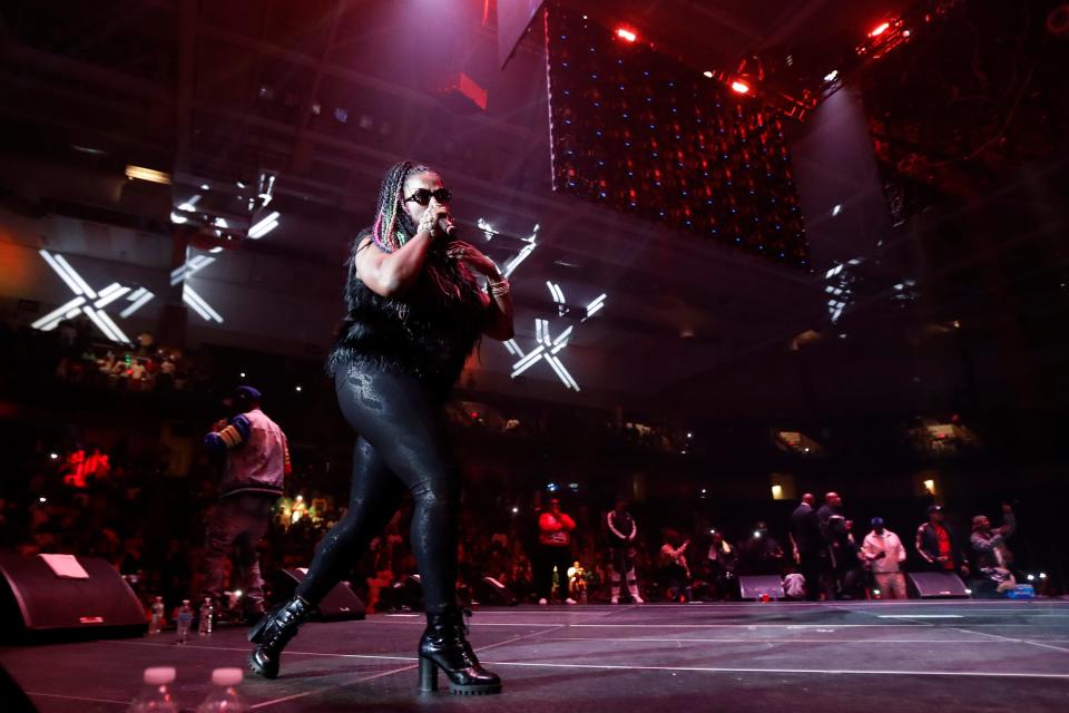 Gangsta Boo performs during a Three 6 Mafia show Oct. 12, 2019, at the Landers Center in Southaven.