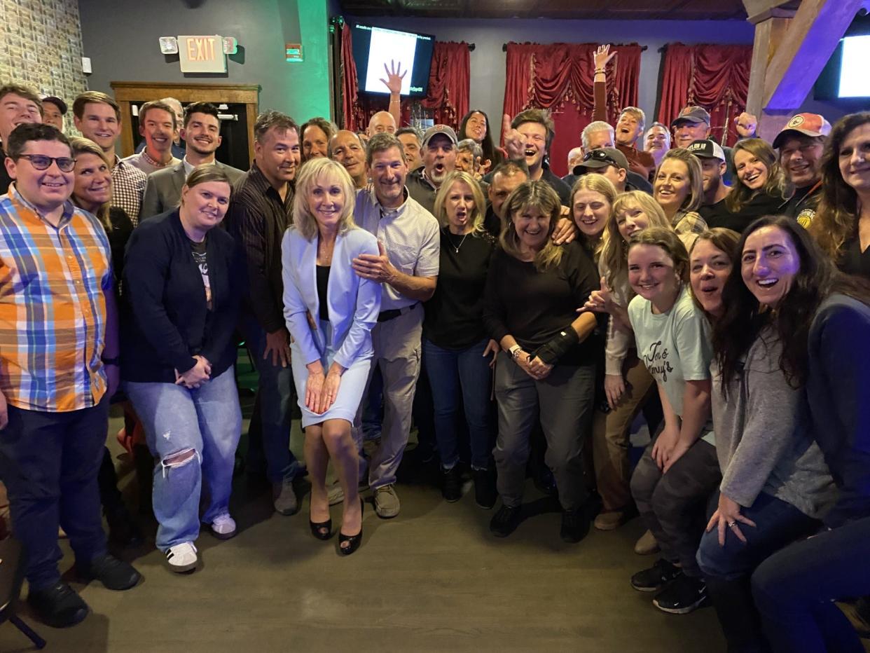 Taunton Mayor Shaunna O'Connell, center left, won a convincing victory over challenger Ed Correira, her former chief of staff, in the citywide election on Tuesday, Nov. 7, 2023.