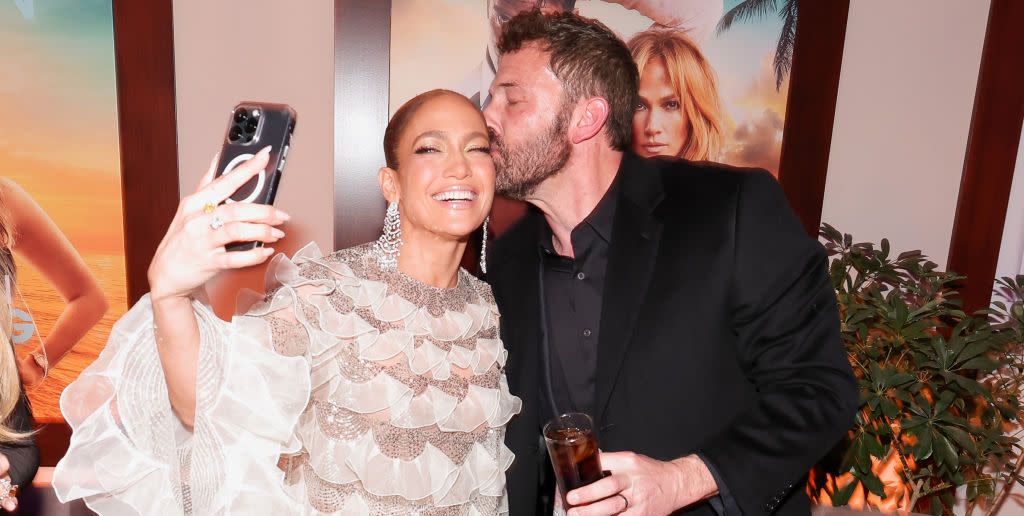 jennifer lopez and ben affleck at the premiere of shotgun wedding held at tcl chinese theatre on january 18, 2023 in los angeles, california photo by christopher polkvariety via getty images