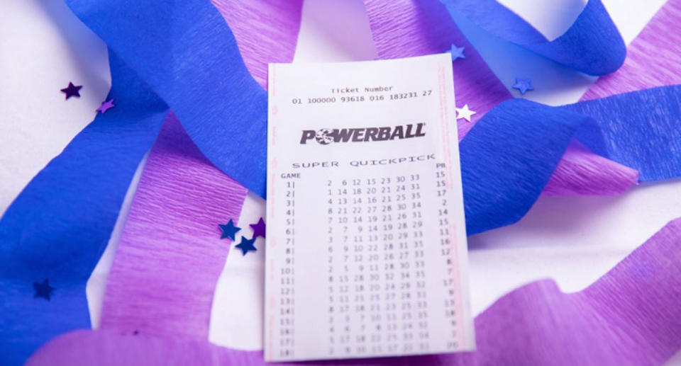 Powerball ticket shown as $60 million lotto to be drawn Thursday.