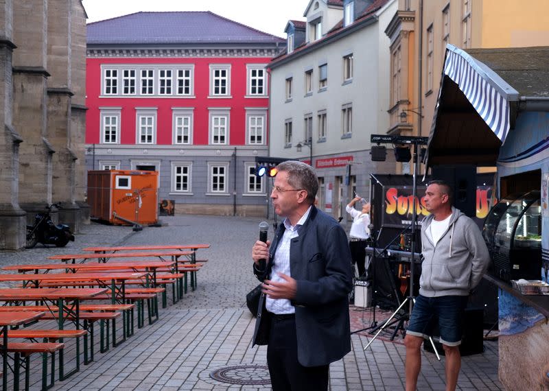 Conservative CDU candidate Hans-Georg Maassen addresses supporters in his constituency Meiningen