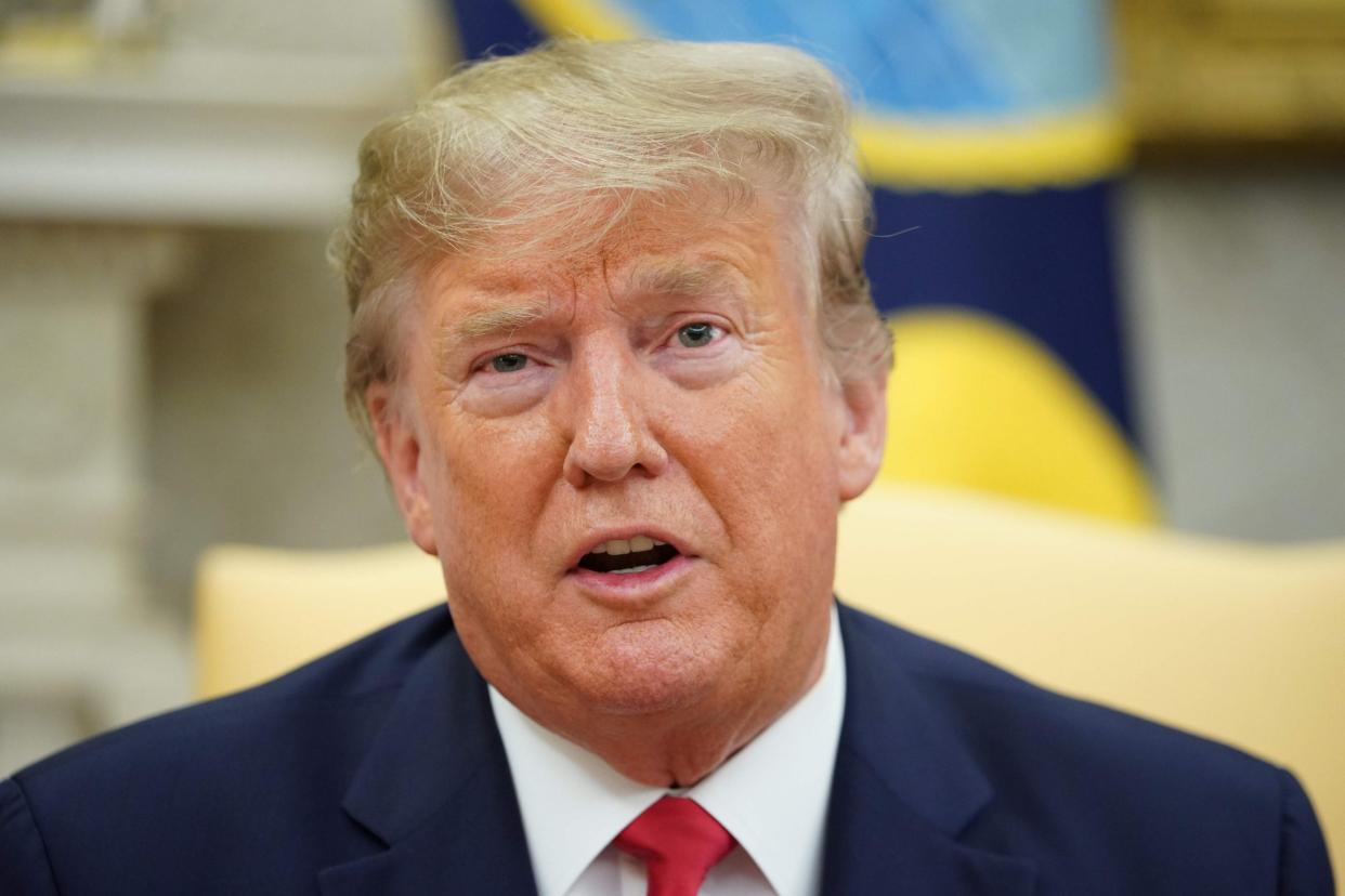 US President Donald Trump speaks during a meeting with Bahrain's Crown Prince Salman bin Hamad bin Isa al-Khalifa in the Oval Office on Tuesday: AFP/Getty Images