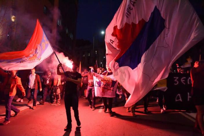 Protest against the Serbian authorities for voting to suspend Russia's membership in the UN Human Rights Council in Belgrade