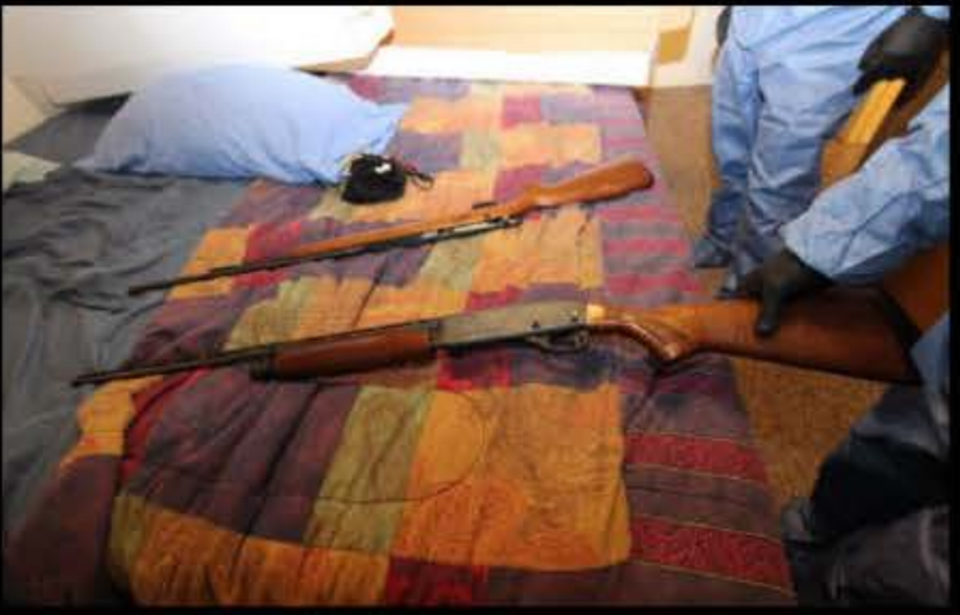 Inside Edward Giron’s bedroom, detectives recovered a Remington 870 express shotgun, a Remington 582 bolt action rifle and several shotgun rounds and ammunition on May 10, 2021, the day Giron shot and killed Det. Luca Benedetti and injured Det. Steve Orozco in a shootout..