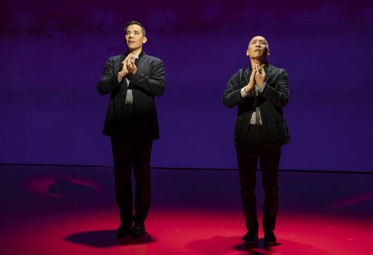 Conrad Ricamora (left) and Francis Jue star in off-Broadway's "Soft Power," now playing in New York.&nbsp; (Photo: Joan Marcus )