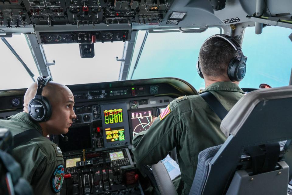 A Coast Guard crew conducts a patrol flight over the Florida Straits amid a rise in migrants arriving by boat in South Florida.