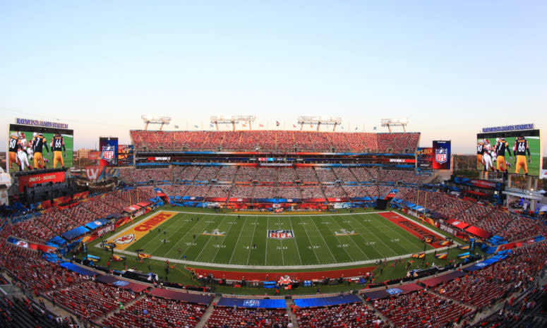 Overview picture of Raymond James Stadium before Super Bowl LV