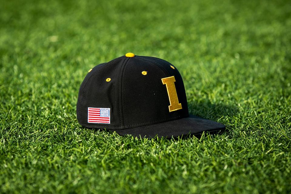 An Iowa baseball hat is seen during Hawkeyes baseball media day.