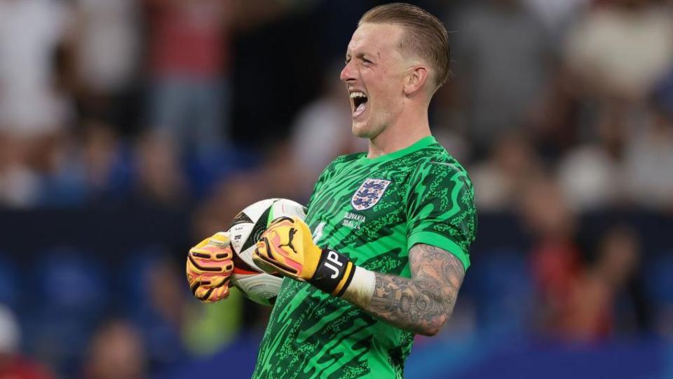 Jordan Pickford celebrates England win