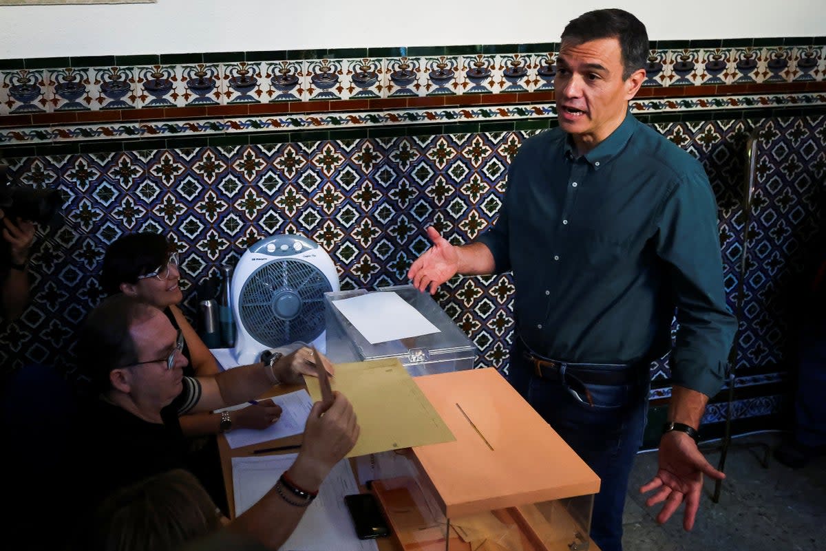 Spain's Socialist leader and Prime Minister Pedro Sanchez votes during the general snap election in Madrid (REUTERS)