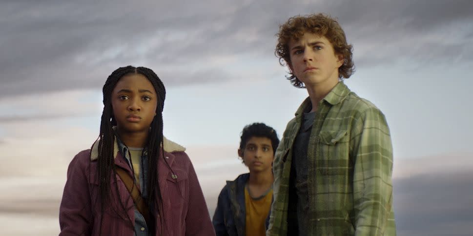 percy jackson and the olympians, leah sava jeffries who plays annabeth chase, aryan simhadri who is grover underwood and walker scobell, who plays the titular character