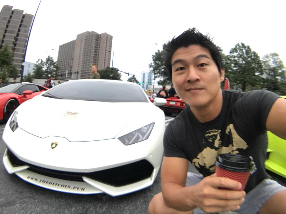 Peter Saddington of Atlanta, 35, in front of the Lamborghini Huracán he bought in October for 45 Bitcoin, or $238,000.