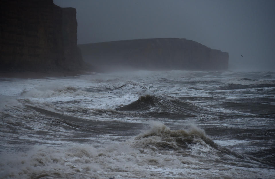 WEST BAY, UNITED KINGDOM - JANUARY 13: The sea at East Cliff in West Bay as Storm Brendan heads in on January 13, 2020 in West Bay, United Kingdom. (Photo by Finnbarr Webster/Getty Images)