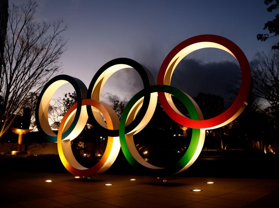 Olympic Rings near the National Stadium in Tokyo (AFP via Getty Images)