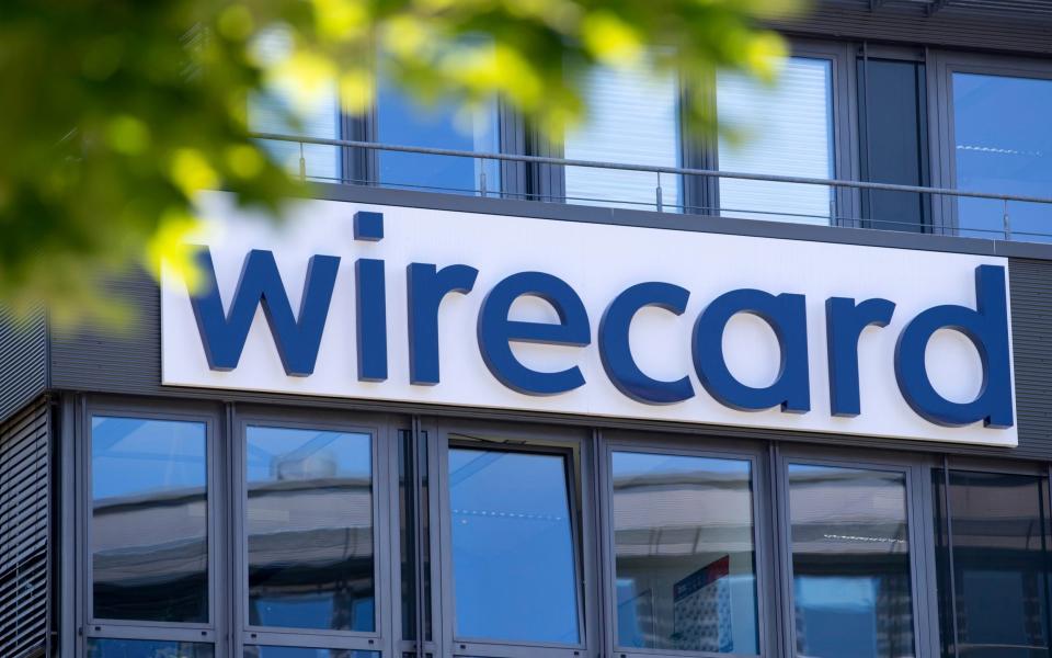 Wirecard logo at the headquarters of the payment service provider in Aschheim, Germany.
