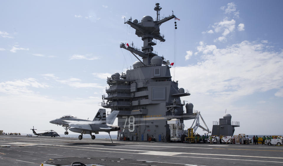 Navy Gerald Ford aircraft carrier FA-18 Super Hornet landing