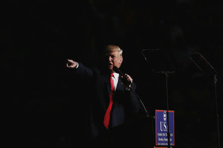 U.S. President-elect Donald Trump speaks during a USA Thank You Tour event in Hershey, Pennsylvania, U.S., December 15, 2016. REUTERS/Lucas Jackson