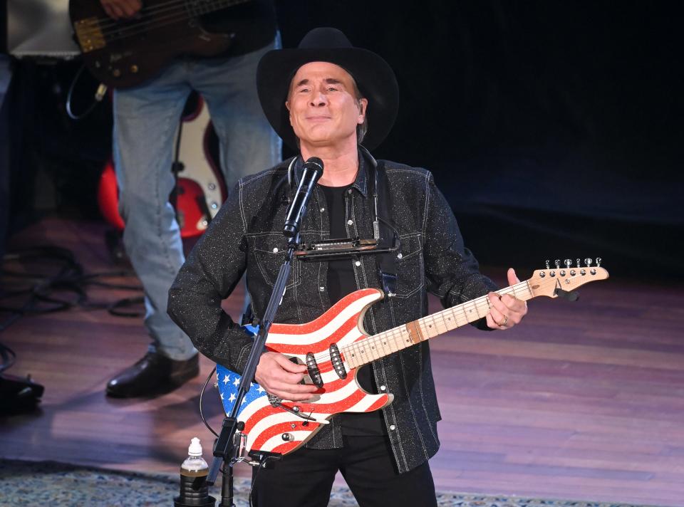 Singes-songwriter Clint Black performs at the Ryman Auditorium on Dec. 02, 2020 in Nashville.