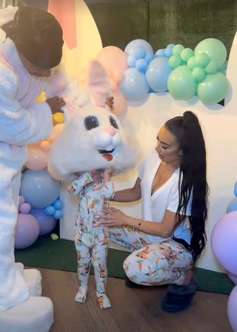 <p>Bre Tiesi/Instagram</p> Bre Tiesi and Nick Cannon put bunny head on son Legendary.