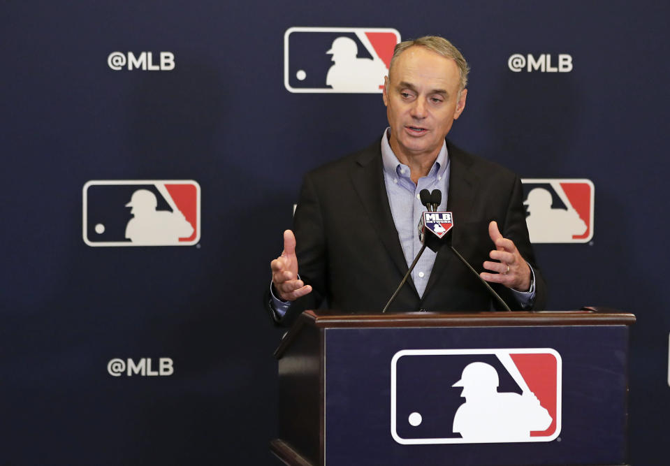 MLB commissioner Rob Manfred has expressed concern about the negativity shown toward the owners. (AP Photo/John Raoux)